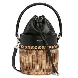 Saint Laurent Bahia Bucket Bag handbag woven wicker Black Tan